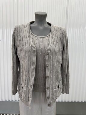 Peter Hahn Silk Knit Cardigan Set – 100% Silk – Neutral Luxe – Size M/L
